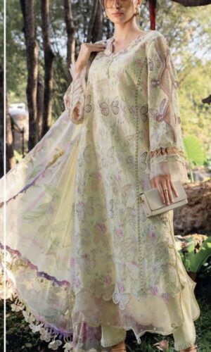 Butterfly Bloom Lemon Yellow Lawn Suit by Liyana – 3PC Embroidered Lawn Suit