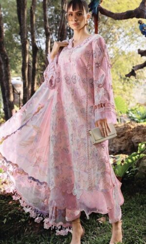 Butterfly Bloom 3PC Embroidered Lawn Suit by Liyana – Mint Green Embroidered Lawn Suit