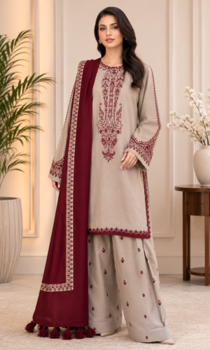 Desert Elegance Lawn Suit by Liyana – Premium 3PC Embroidered Lawn Suit with Digital Printed Dupatta
